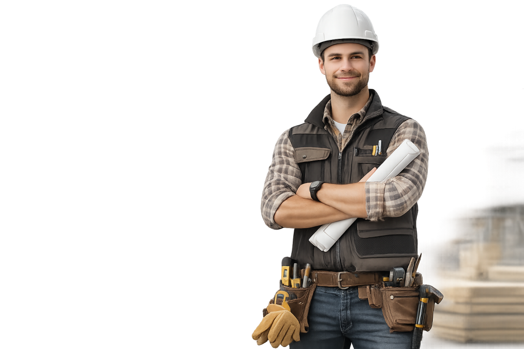 Construction worker wearing a hard hat and safety vest representing commercial insurance coverage for contractors.